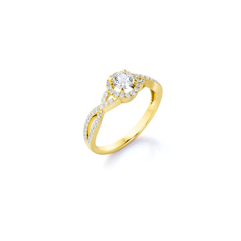 Anel de Noivado Solitario De Diamante Ouro 18k twisted Luxo