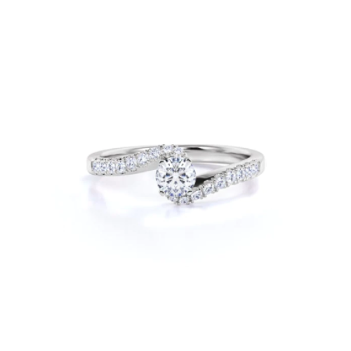 Anel De Noivado Solitario em Ouro 18k c/ Diamantes Brilhantes Pave
