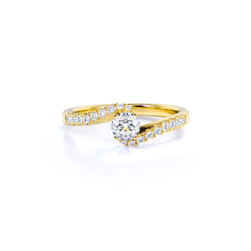 Anel De Noivado Solitario em Ouro 18k c/ Diamantes Brilhantes Pave