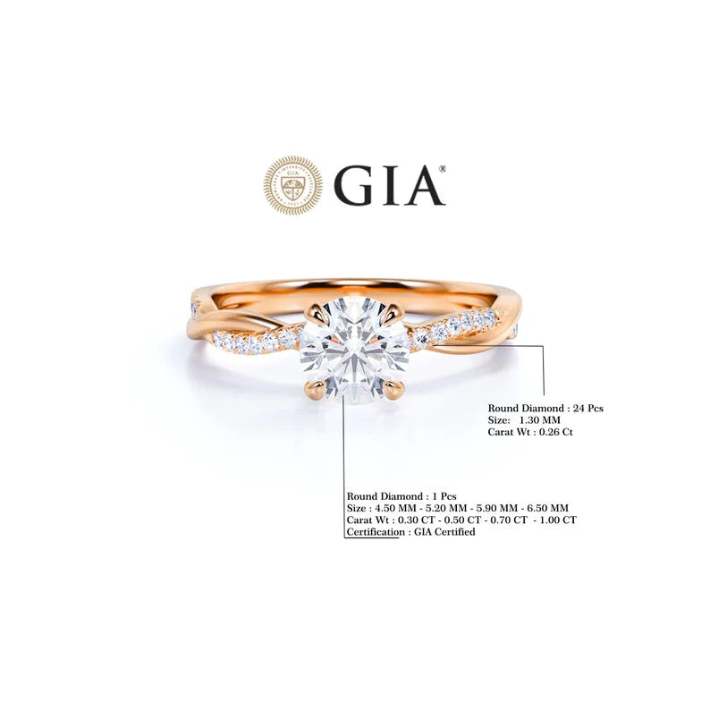Anel De Noivado Solitario De Diamante Ouro Rose 18k Twist