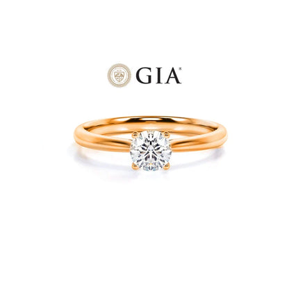 Anel Solitario De Ouro Rose 18k e Diamante Brilhante 30pts