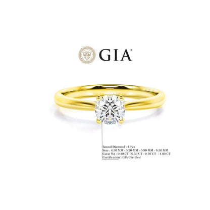 Anel Solitario De Ouro Amarelo 18k e Diamante Brilhante 50pts