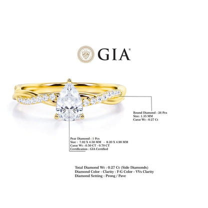 Anel Pear Solitario De Ouro Amarelo 18k Diamantes Brilhantes 70pts