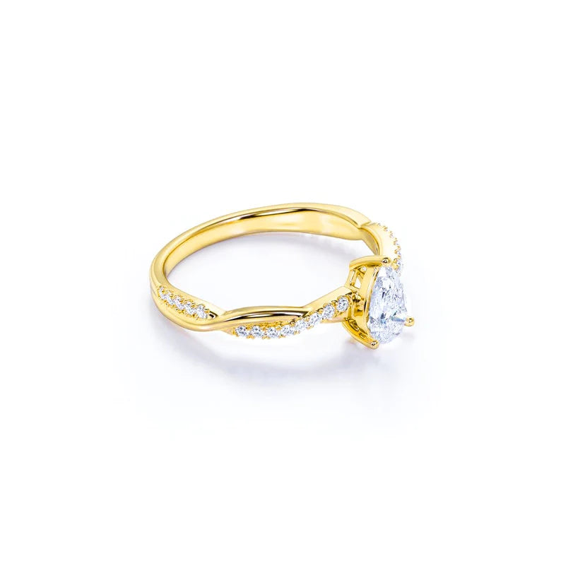Anel Pear Solitario De Ouro Amarelo 18k Diamantes Brilhantes 50pts