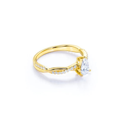 Anel Pear Solitario De Ouro Amarelo 18k Diamantes Brilhantes 70pts