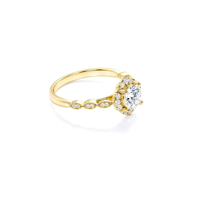 Anel Flor Vintage De Ouro Amarelo 18k Diamantes Brilhantes 30pts