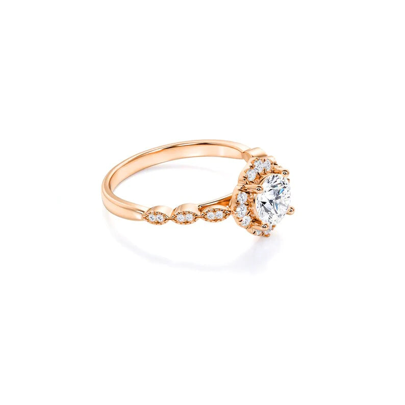Anel Flor Vintage De Ouro Rose 18k Diamantes Brilhantes 30pts