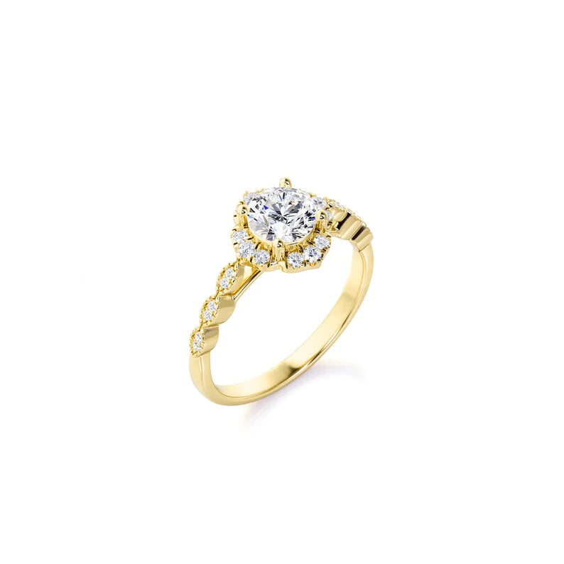 Anel Flor Vintage De Ouro Amarelo 18k Diamantes Brilhantes 70pts