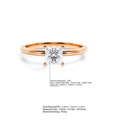Anel Princesa De Ouro Rose 18k e Diamantes Brilhantes 50pts