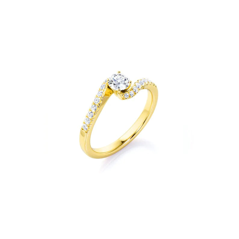 Anel De Noivado Solitario em Ouro 18k c/ Diamantes Brilhantes Pave