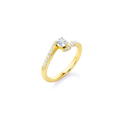 Anel De Noivado Solitario em Ouro 18k c/ Diamantes Brilhantes Pave