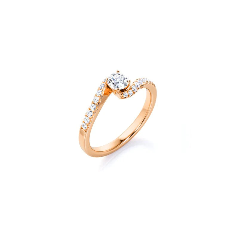 Anel De Noivado Solitario em Ouro 18k c/ Diamantes Brilhantes Pave