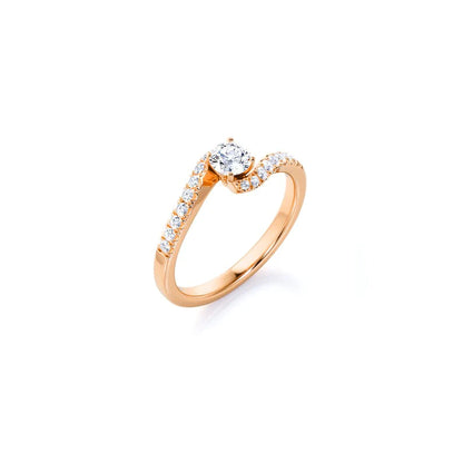 Anel De Noivado Solitario em Ouro 18k c/ Diamantes Brilhantes Pave