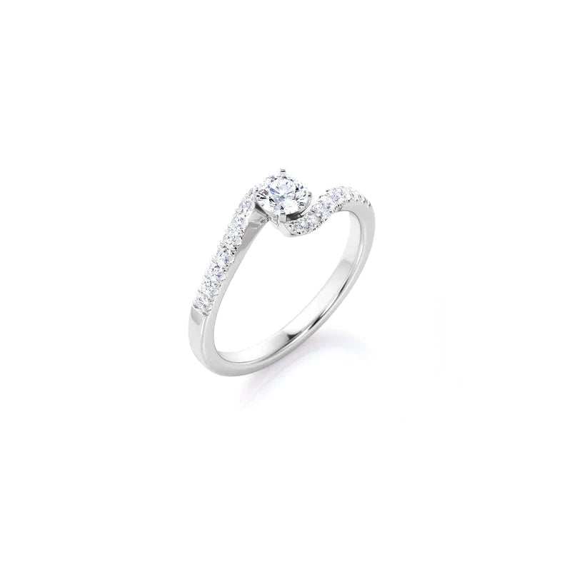 Anel De Noivado Solitario em Ouro 18k c/ Diamantes Brilhantes Pave