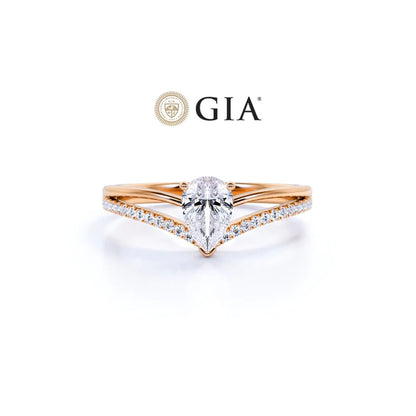 Anel Solitario De Ouro Rose 18k e Diamante Brilhante Pear
