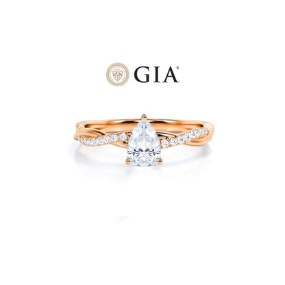 Anel Pear Solitario De Ouro Rose 18k Diamantes Brilhantes 50pts