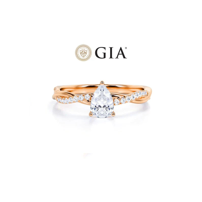 Anel Pear Solitario De Ouro Rose 18k Diamantes Brilhantes 70pts