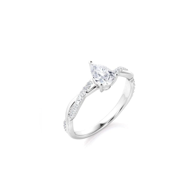 Anel Pear Solitario De Ouro Branco 18k Diamantes Brilhantes 50pts