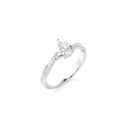 Anel Pear Solitario De Ouro Branco 18k Diamantes Brilhantes 50pts