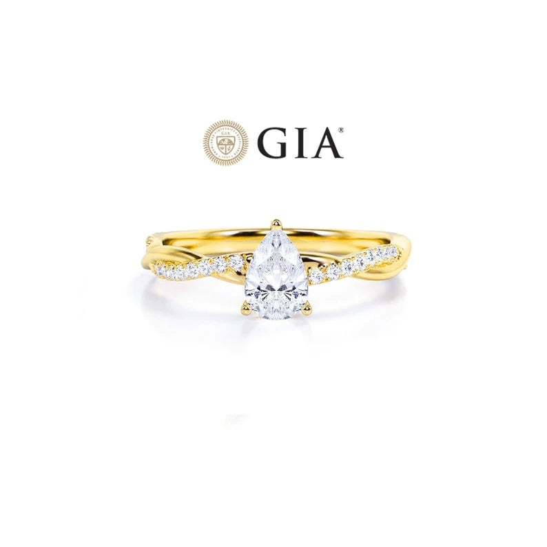 Anel Pear Solitario De Ouro Amarelo 18k Diamantes Brilhantes 50pts