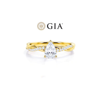 Anel Pear Solitario De Ouro Amarelo 18k Diamantes Brilhantes 50pts