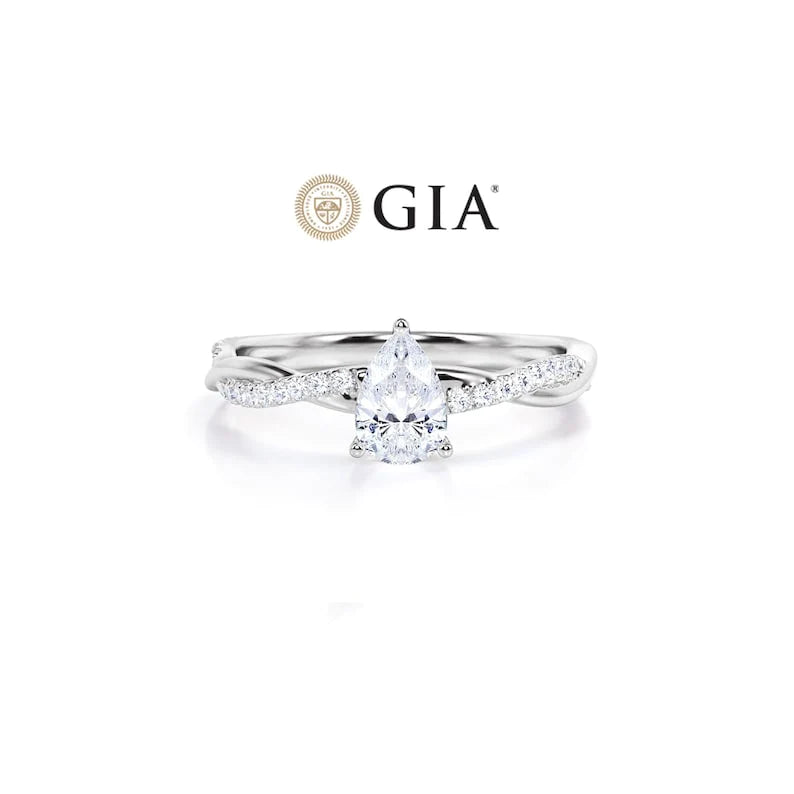 Anel Pear Solitario De Ouro Branco 18k Diamantes Brilhantes 50pts