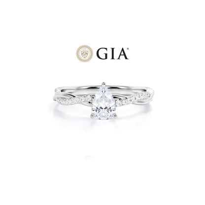 Anel Pear Solitario De Ouro Branco 18k Diamantes Brilhantes 50pts