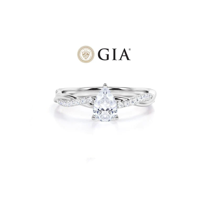 Anel Pear Solitario De Ouro Branco 18k Diamantes Brilhantes 70pts