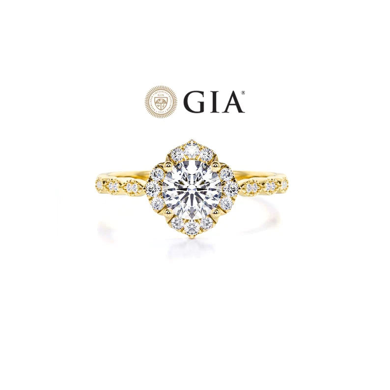 Anel Flor Vintage De Ouro Amarelo 18k Diamantes Brilhantes 30pts