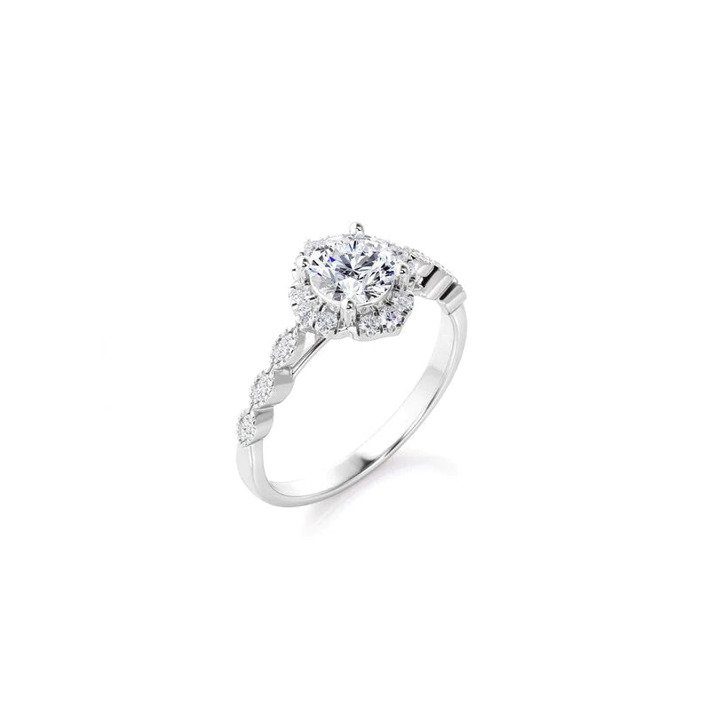 Anel Flor Vintage De Ouro Branco 18k Diamantes Brilhantes 30pts