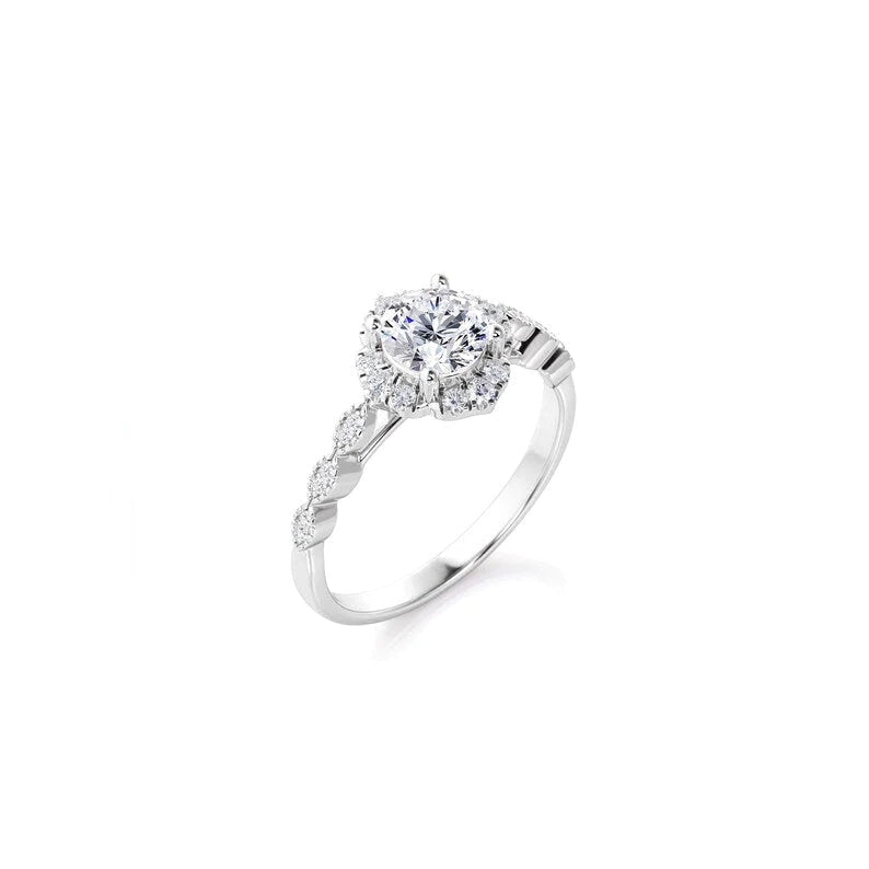 Anel Flor Vintage De Ouro Branco 18k Diamantes Brilhantes 70pts