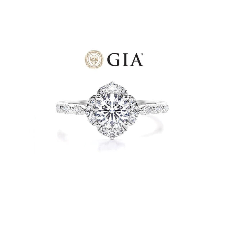 Anel Flor Vintage De Ouro Branco 18k Diamantes Brilhantes 70pts