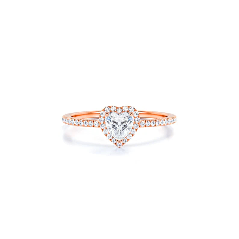 Anel de Noivado Solitario De Diamante Ouro 18k Coração Luxo
