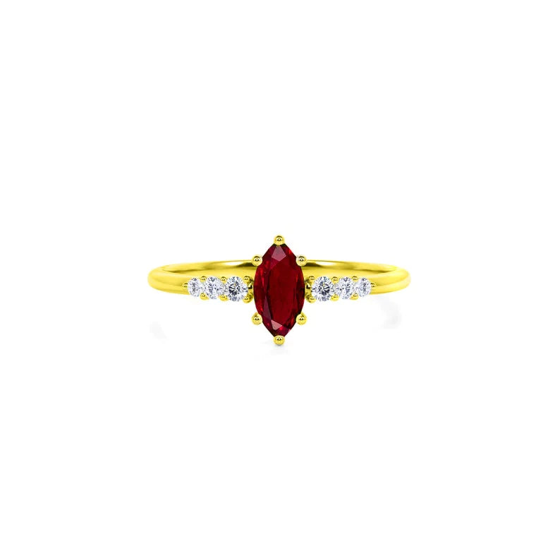 Anel De Noivado em Ouro 18k Solitario Rubi e Diamantes Brilhantes