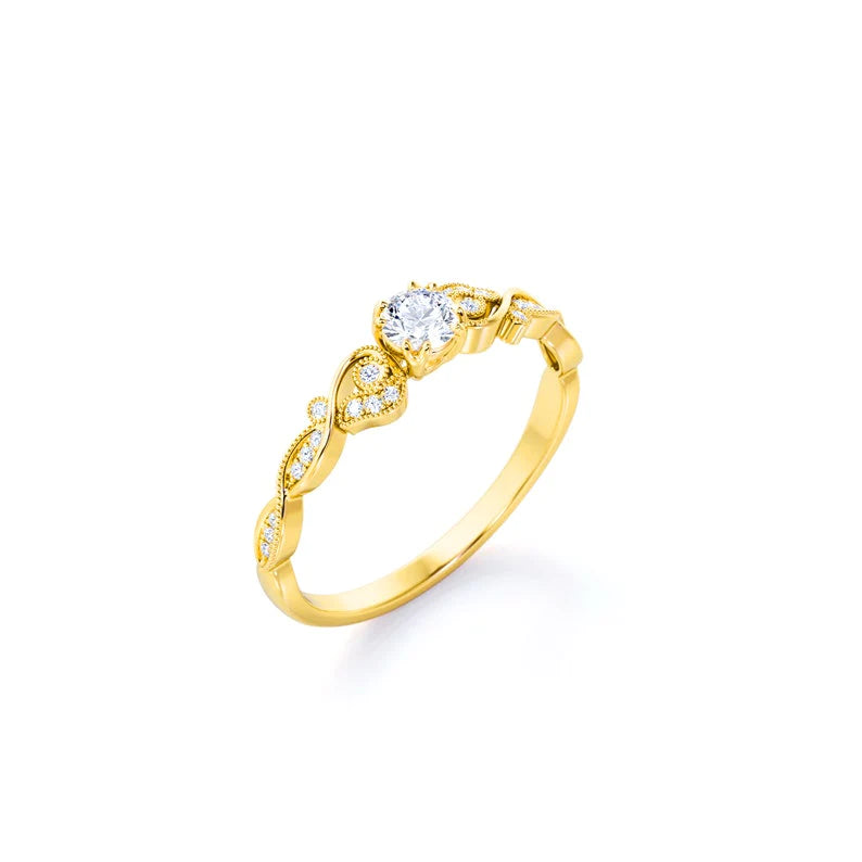 Anel de Noivado Solitario De Diamante Ouro 18k Floral Luxo