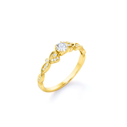Anel de Noivado Solitario De Diamante Ouro 18k Floral Luxo