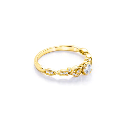 Anel de Noivado Solitario De Diamante Ouro 18k Floral Luxo