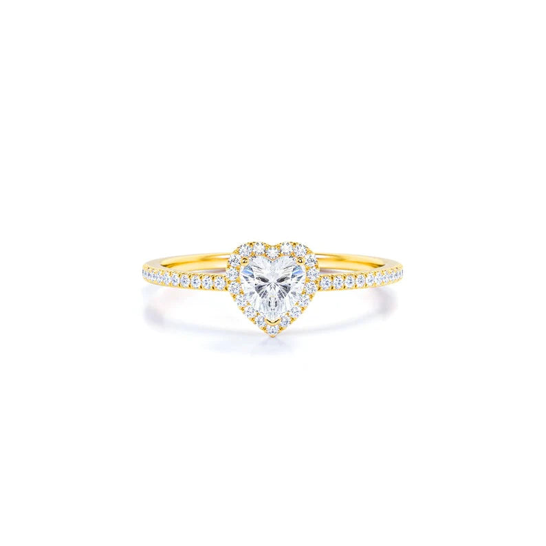 Anel de Noivado Solitario De Diamante Ouro 18k Coração Luxo