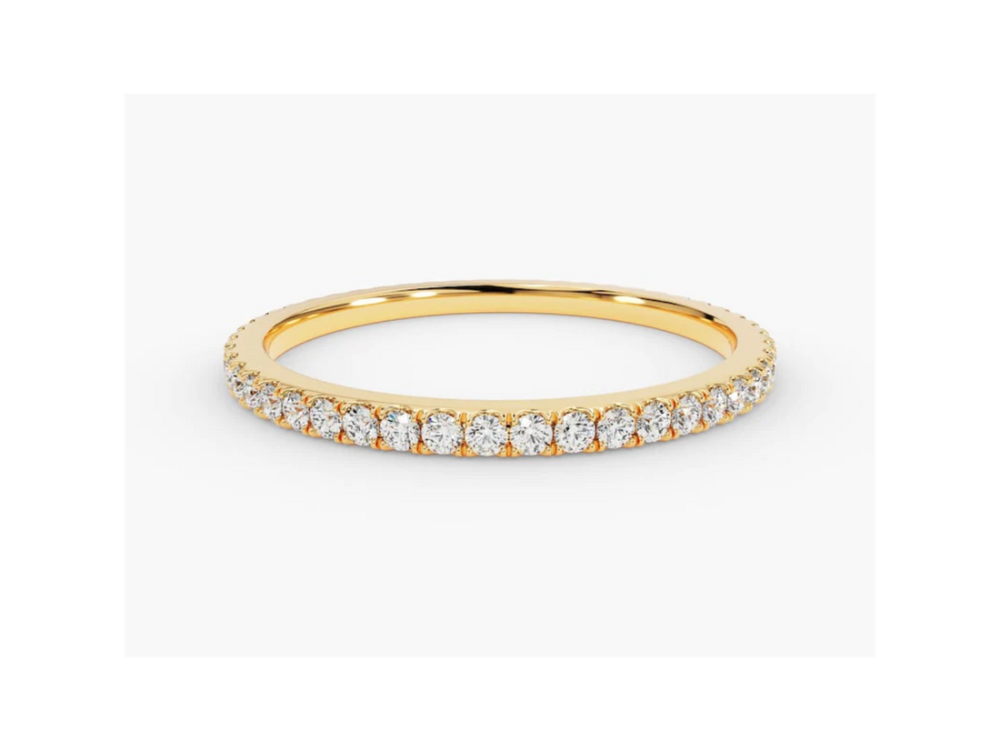 Anel de Ouro 18k Aparador Meia Aliança C/ Diamantes Brilhantes Carl