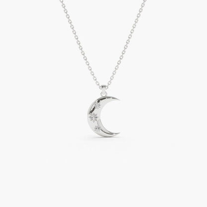 Colar Crescente Lua Corrente Luxo Feminino em Ouro Amarelo 18k c/ Diamante