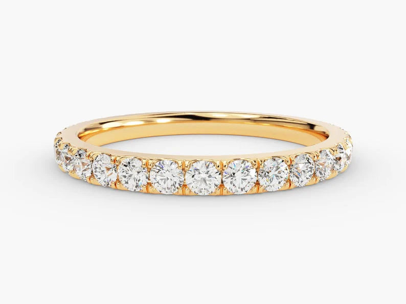 Anel de Ouro 18k Aparador Meia Aliança C/ Diamantes Brilhantes Sophia