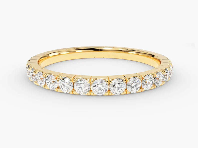 Anel de Ouro 18k Aparador Meia Aliança C/ Diamantes Brilhantes Julia