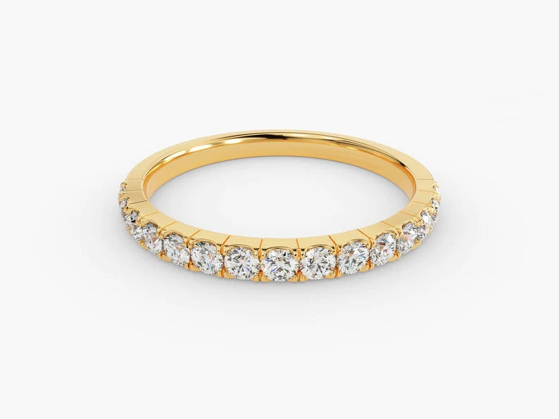 Anel de Ouro 18k Aparador Meia Aliança C/ Diamantes Brilhantes Darla
