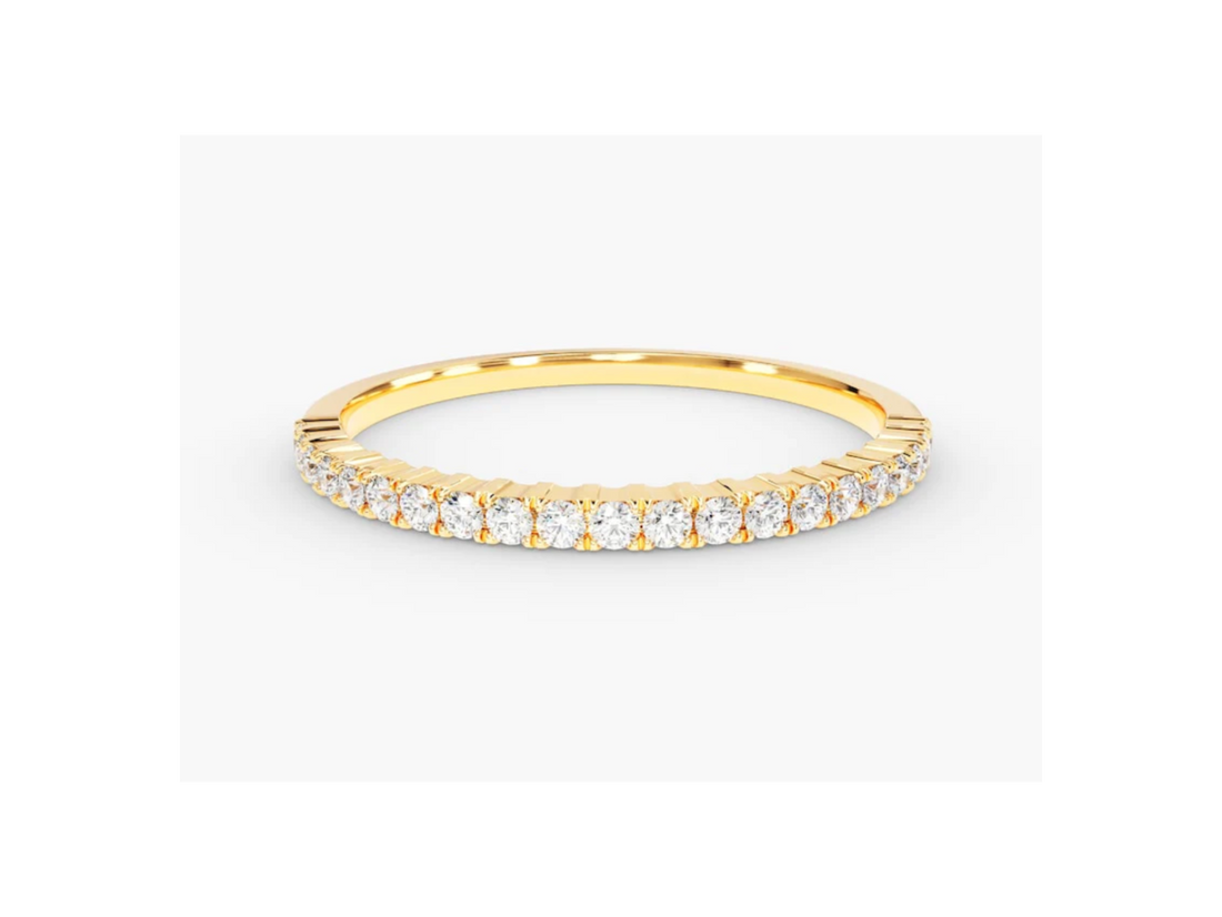 Anel de Ouro 18k Aparador Meia Aliança C/ Diamantes Brilhantes Half