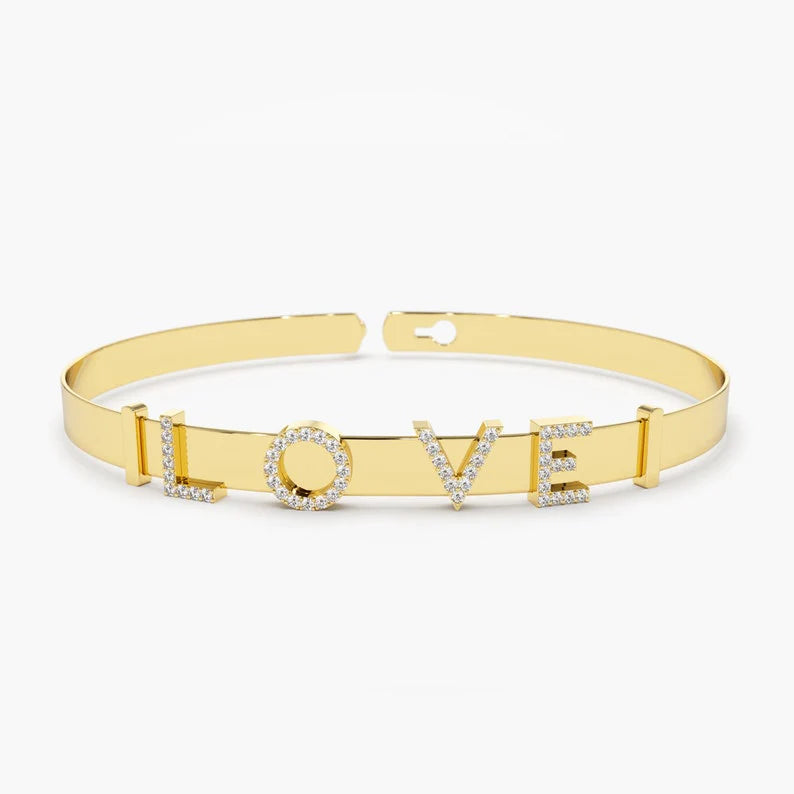 Pulseira de ouro  18k com iniciais de diamantes 5 mm