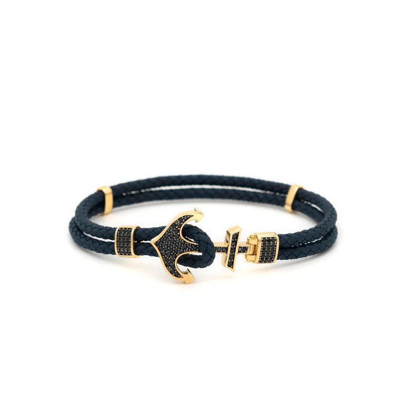 Pulseira masculina  couro legítimo e ouro 18k diamantes luxo