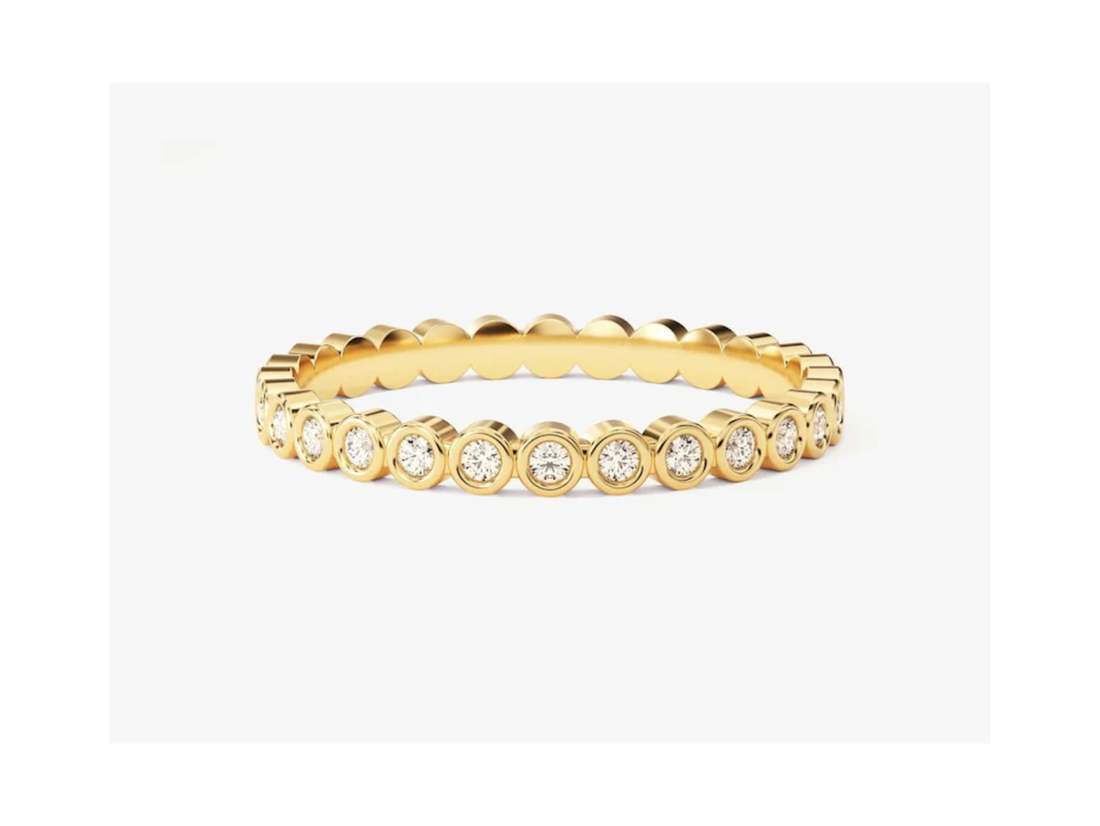 Anel de Ouro 18k Moldura Aparador Meia Aliança C/ Diamantes Brilhantes