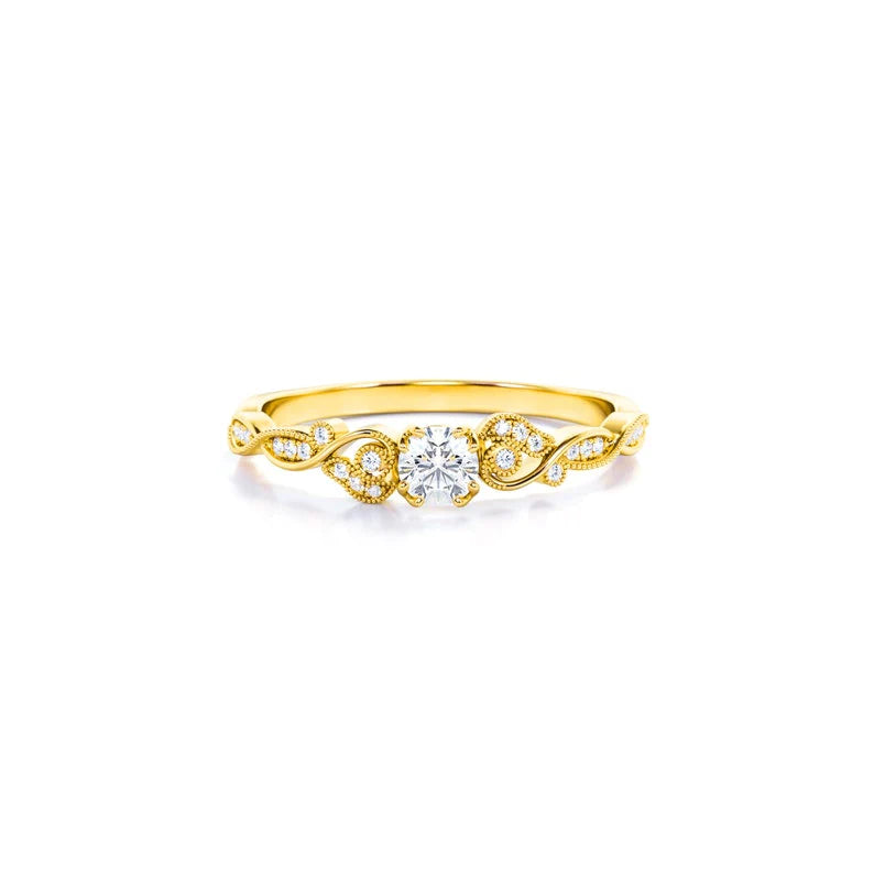 Anel de Noivado Solitario De Diamante Ouro 18k Floral Luxo