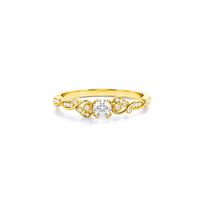 Anel de Noivado Solitario De Diamante Ouro 18k Floral Luxo