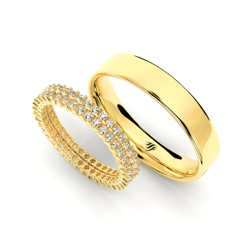 Par de Alianças de Casamento Noivado em Ouro 18k 4mm e 3mm Couple